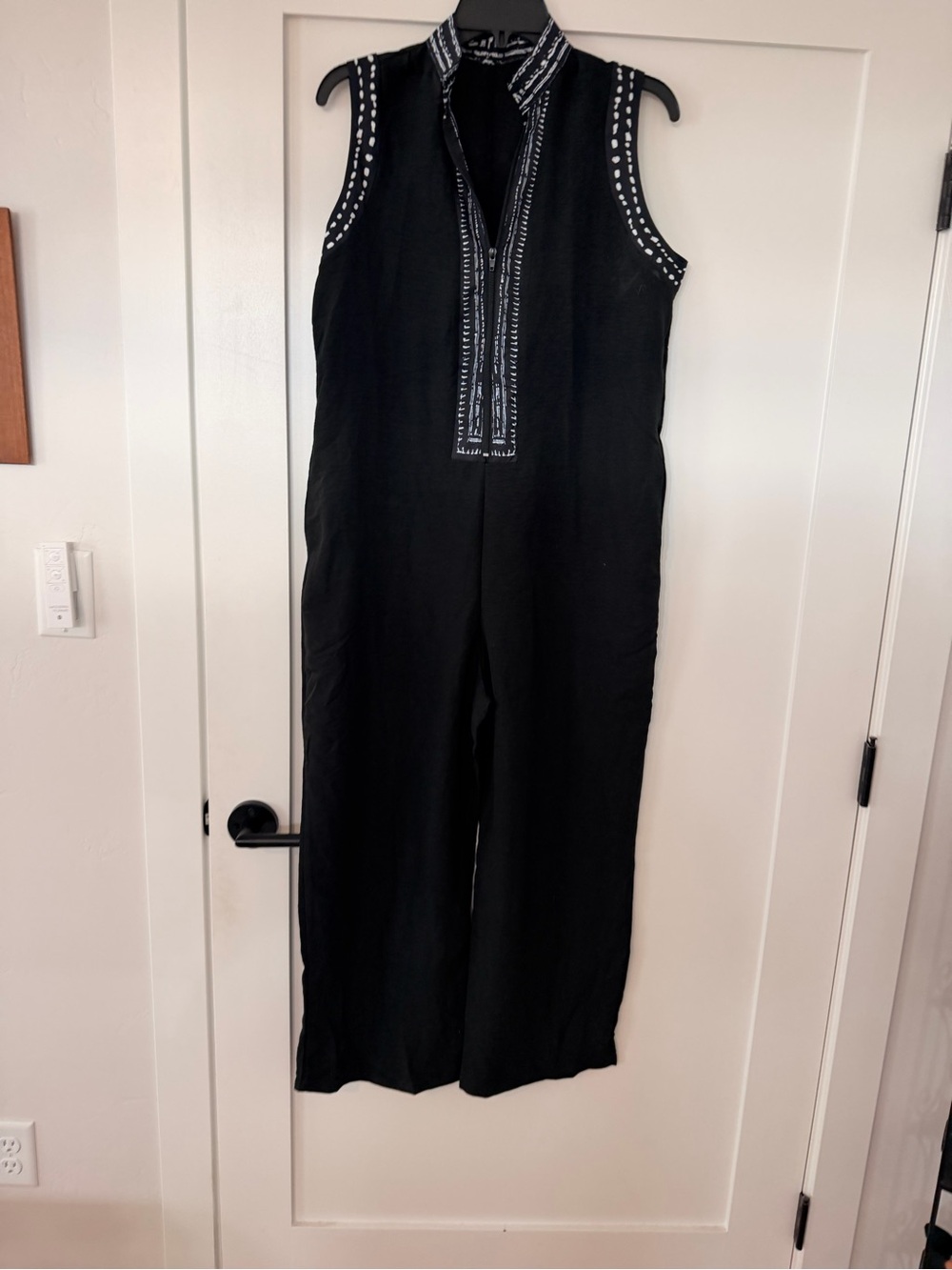Sleeveless Black Embroidered Wide-Leg Jumpsuit